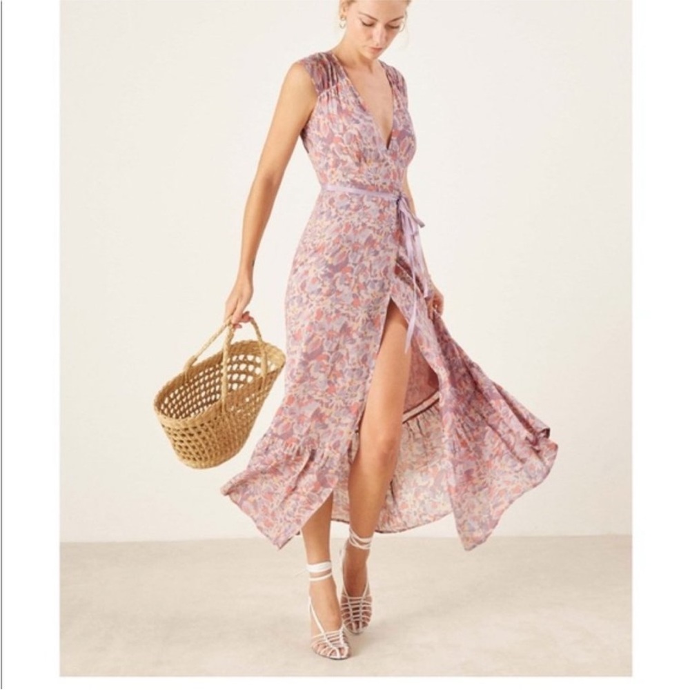 Haven Sleeveless Pink Floral Wrap Maxi Dress